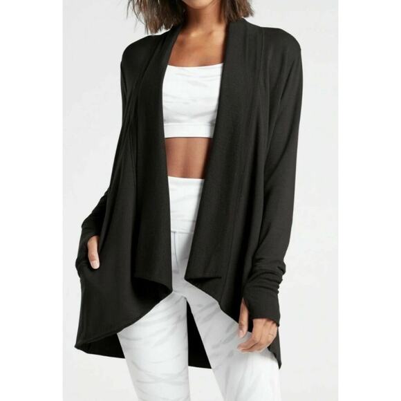 Athleta Pranayama Wrap Cardigan Black XS Comfy Sweater Fall 2023 MRSP$89 New NWT - Picture 1 of 10